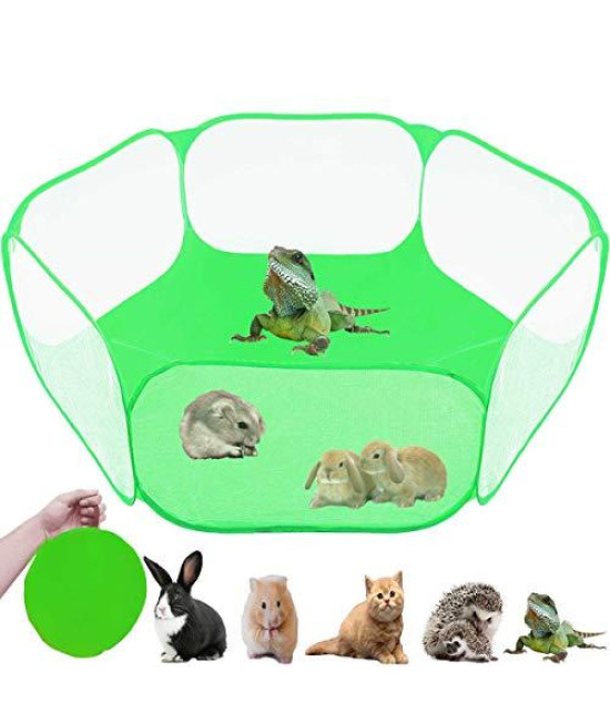 GABraden Small Animals Tent,Reptiles Cage,Breathable Transparent Pet Playpen Pop Open Outdoor/Indoor Exercise Fence,Portable Yard Fence (Cool Green)