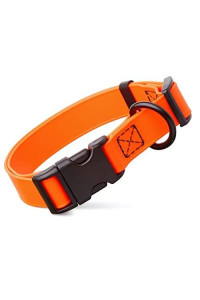 Dogline Biothane Waterproof Dog Collar with Quick Release Buckle Strong Coated Nylon Webbing with Odor- Proof for Easy Care Easy to Clean Fits Small Medium or Large Dogs - Orange 1" Width 15-23" L