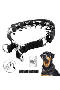 Prong Dog Training Collar with Protector, Steel Chrome Plated Dog Prong Collar, Pinch Collar for Dogs (L-21.6 inch, 16''-20'' Neck, Black)