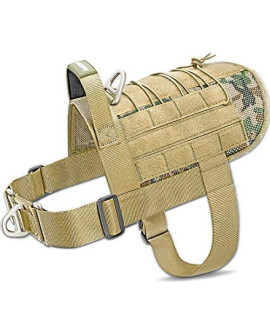 BARKBAY Tactical Dog Harness No-Pull Training Large with Handle,Military Service Dog Harness with Loop Panels Working Dog MOLLE Harness,Vest with Leash Clips for Walking Hiking Hunting(Camo,M)