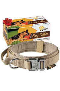 ADITYNA Premium Dog Collar with Metal Buckle - Tactical Dog Collar for Large Dogs - Soft Padded, Heavy Duty, Adjustable Dog Collar with Handle for Training and Walking (L, Brown)