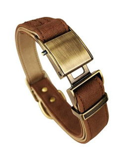 chede Basic Classic Luxury Padded Leather Dog Collar,The Seatbelt Buckle,for Large Medium Small Pets (L, Brown)