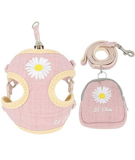 PETCARE Small Dog Harness Leash Set with Bags Cute Daisy No Pull Dog Harnesses for Small Dogs Cats Soft Breathable Mesh Puppy Dog Vest Harness (Pink,Small)