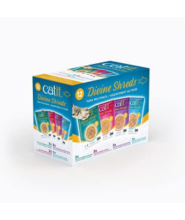 Catit Divine Shreds Premium Cat Food Topper, 12 Pack, Tuna