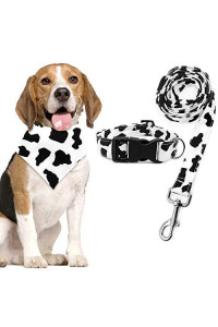 Cow Print Dog Bandana Collar and Leash Set for Daily Dogs Outdoor Walking Running Training Small Medium Pet Puppy Lovers Gifts Set of 3