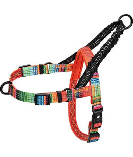 Leashboss Pattern Reflective No Pull Dog Harness with Bungee Handle, Rear and Front Clip Attachment, Pattern Collection (Blanket Pattern, Medium)