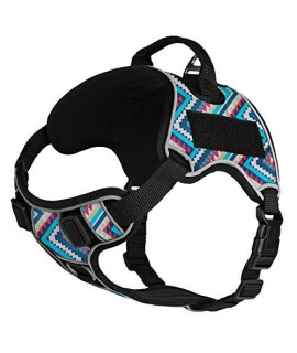 No-Pull Dog Harness Reflective Adjustable Soft Comfortable Pet Vest with Quick Release Dual Buckles Black Hardware, Handle for Hiking, Walking, Training, Service, Outdoors (Girth 25 to 31", Aztec)"
