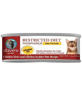 Dave's Pet Food Pet Food Restricted Phosphorus Diet, Chicken Formula Cat Food, 5.5oz Cans, Case of 24