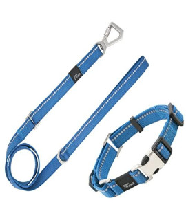 Pet Life Advent Outdoor Series Reflective Training Dog Leash and Collar, LG, Blue