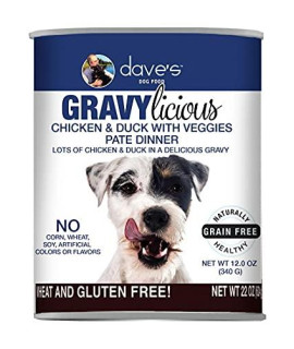 Dave's Pet Food Gravylicious Chicken & Duck with Veggies, Canned Dog Food, 12oz Cans, Case of 12, Made in The USA