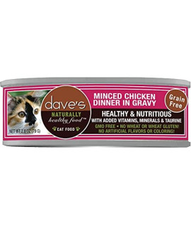 Dave's Pet Food Minced Chicken Dinner in Gravy, Canned Cat Food, 2.8oz Cans, Case of 24