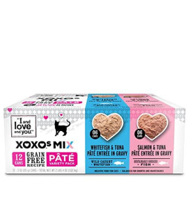 I and love and you XOXOs - Salmon & Whitefish Pate Grain Free Canned Cat Food Variety Pack, 12 3oz Cans