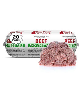 Raw Paws Pet Raw Frozen Dog Food & Cat Food, 1-lb Rolls (20 Pack) - Fresh Pet Food Made in USA - Natural Dog Food Rolls - Raw Blend Dog & Cat Food (Beef and Vegetables)