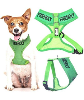 Friendly Green Color Coded Waterproof Padded Adjustable Non Pull Front And Back Ring Small Vest Dog Harness Prevents Accidents By Warning Others Of Your Dog In Advance