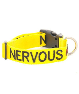 Dexil Limited Nervous Yellow Color Coded S-M L-Xl Buckle Dog Collar (Give Me Space) Prevents Accidents By Warning Others Of Your Dog In Advance (S-M Collar 10-17 Lx1 W)