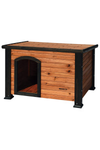 Petmate Precision Pet Weather-Resistant Log cabin Dog House with Adjustable Feet, Natural Wood, Small