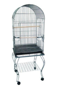 YML 20-Inch Dometop Parrot Cage with Stand, Antique Silver