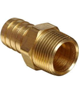 Anderson Metals-57001-1012 Brass Hose Fitting, connector, 58 Barb x 34 Male Pipe