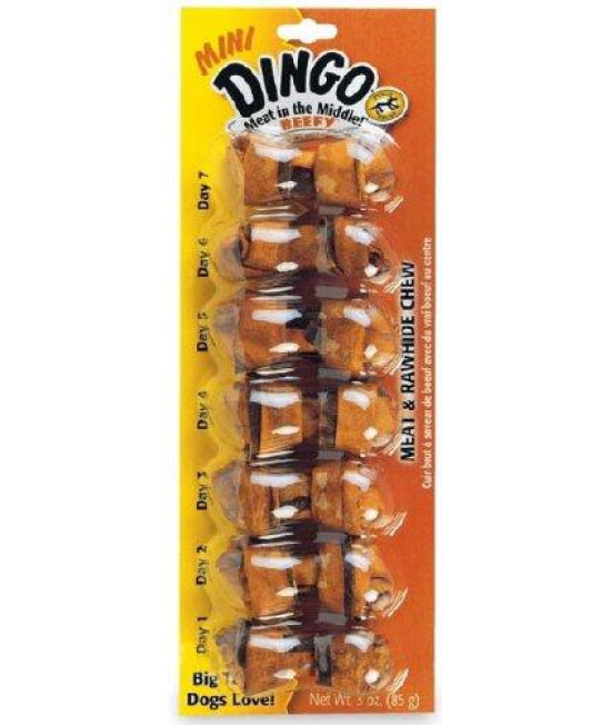 Dingo Beef Flavored Mini Rawhide Bones for Small/Toy Dogs, 7-Count