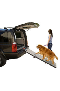 Pet Gear Tri-Fold Ramp 71 Inch Long Extra Wide Portable Pet Ramp for Dogs/Cats up to 200lbs, Patented Compact/Easy Fold with Safety Tether, Black/Gray, not carpeted, Extra Wide, Tri Fold