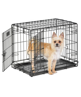 Small Dog crate MidWest Life Stages 24 Double Door Folding Metal Dog crate Divider Panel Floor Protecting Feet Leak-Proof Dog Pan 24L x 18W x 19H Inches Small Dog Breed