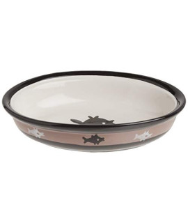 PetRageous 10070 Oval City Pets Stoneware Cat Bowl 6.25-Inch Wide and 1.5-Inch Tall Saucer with 1-Cup Capacity and Dishwasher and Microwave Safe is Great for Cats, Black and Brown