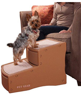Pet Gear Easy Step II Pet Stairs, 2 Step for Cats/Dogs up to 150 Pounds, Portable, Removable Washable Carpet Tread, 2-Step, Cocoa