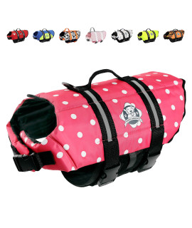 Paws Aboard Dog Life Jacket Neoprene Dog Life Vest for Swimming and Boating - Pink Polka Dot
