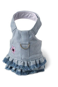 Doggles Dog Harness Dress With Jean Fringe, Blue, Extra Small