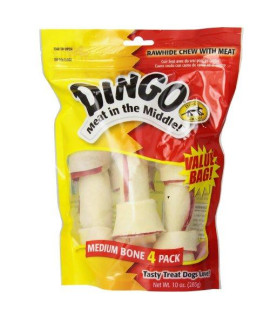 Dingo P-95007 Rawhide Bones For Medium Dogs, Chicken, Beige,4-Count