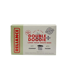 Reliance Products Double Doodie Plus with BIO-Gel | Large Portable Toilet Waste Bags | Family-Sized 6 Pack, Gray, 9.2 Inch x 4.9 Inch x 6.0 Inch