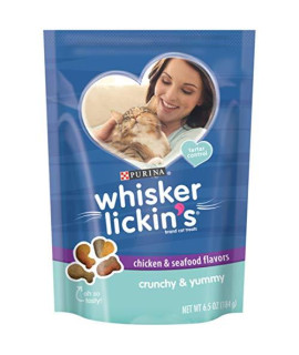 Purina Whisker Lickins Cat Treats, Crunchy & Yummy Chicken & Seafood Flavors - 6.5 oz. Pouches(Pack of 7)