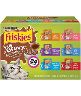 Purina Friskies Gravy Wet Cat Food Variety Pack; Gravy Sensations Farm & Fish Pouches - (24) 3 oz. Pouches