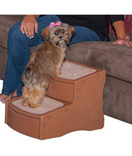 Pet Gear Easy Step II Pet Stairs, 2 Step for Cats/Dogs up to 75-pounds, Portable, Removable Washable Carpet Tread, Light Cocoa