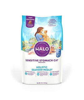 Halo Dry Cat Food, Sensitive Stomach Cat Food, Seafood Medley 3-Pound Bag