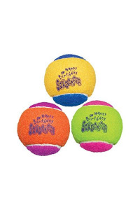 KONG - Squeakair Birthday Balls - Dog Toy Premium Squeak Tennis Balls, Gentle on Teeth - For Medium Dogs (3 Pack)