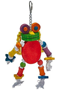 A&E Cage Company HB46349 Happy Beaks Silly Wood Frog Assorted Bird Toy, 11 by 12 Inches