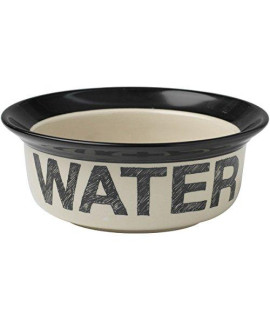 PetRageous 10184 Pooch Basics Stoneware Dog Water Bowl with 2-Cup Capacity 6-Inch Diameter 2.5-Inch Tall for Small and Medium Dogs and Cats, Black and Natural