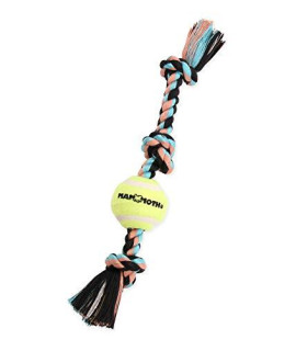 Mammoth Flossy Chews Color 3 Knot Tug w/Mini Tennis Ball  Premium Cotton-Poly Tug Toy for Dogs  Interactive Dog Tug Toy  Rope Dog Toy with Tennis Ball for Small Dogs - Mini 11