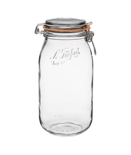 Le Parfait 1 Super Jar - Stainless Steel Wire - Wide Mouth French glass Preserving Jar with Rounded Body, glass Lid and Natural Rubber Seal - Zero Waste Packaging (1, 2000ml - 64oz - SS)