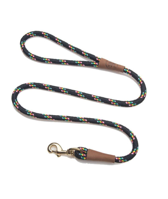 Mendota Pet Snap Leash - British-Style Braided Dog Lead, Made in The USA - Black confetti, 12 in x 4 ft - for Large Breeds