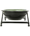 PetRageous 44338 Buddys Best Steel Frame Non-Skid Raised Dog Feeder 13-Inch by 5.75-Inch by 3-Inch Tall Pet Feeding Tray with 2 Dishwasher Safe Stoneware 6-Inch 2-Cup Capacity Bowls, Green