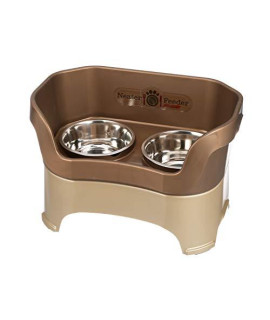 Neater Feeder Deluxe Large Dog (Bronze) - The Mess Proof Elevated Bowls No Slip Non Tip Double Diner Stainless Steel Food Dish With Stand