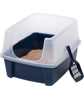 IRIS USA Cat Litter Box, Open Top Kitty Litter Box with Shield and Cat Litter Scoop
