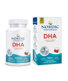 Nordic Naturals DHA, Strawberry - 90 Soft gels - 830 mg Omega-3 - High-Intensity DHA Formula for Brain Nervous System Support - Non-gMO - 45 Servings