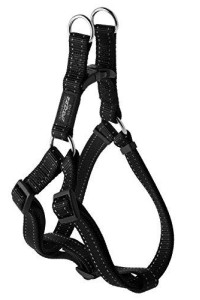 Reflective Adjustable Dog Step in Harness for Extra Large Dogs; matching collar and leash available, Black