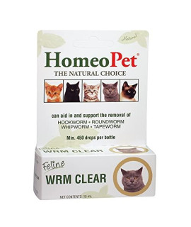 HomeoPet Feline WRM clear Natural Tapeworm Whipworm Roundworm and Hookworm Medicine for cats 15 Milliliters