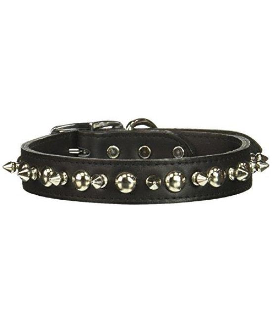 OmniPet Signature Leather Pet Collar with Spike and Stud Ornaments, Black, 1 by 22"