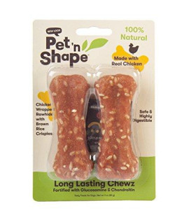 Pet n Shape Long Lasting Chewz Dog Treats - Chicken Wrapped Rawhide - 2 Bones, 4-Inch Long