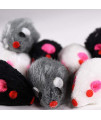 Penn Plax Play Fur Mice Cat Toys  Mixed Bag of 12 Play Mice with Rattling Sounds  3 Color Variety Pack - CAT531, black and white